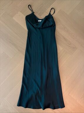 Zara Green Satin Slip Maxi Dress with Cowl Neck